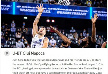 U-BT Cluj, în top 10 în power ranking-ul Basketball Champions League