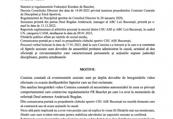 Acuze dure la adresa Comisiei de Disciplină și Etică Sportivă a Federației Române de Baschet