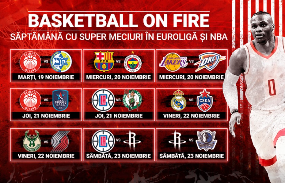 Săptămână cu super meciuri în Euroligă și NBA